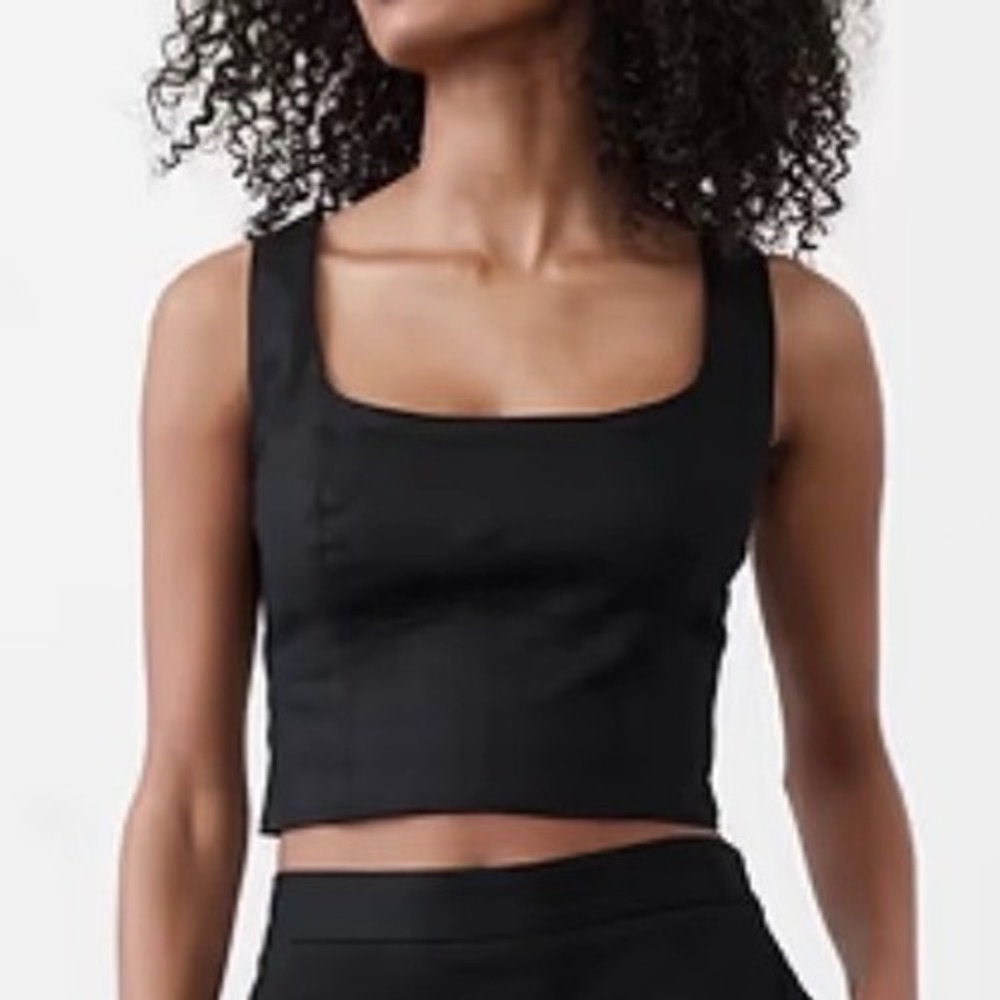 Banana Republic Factory Black Linen-Blend Square Neck Bustier Tank, Size 8, NWT